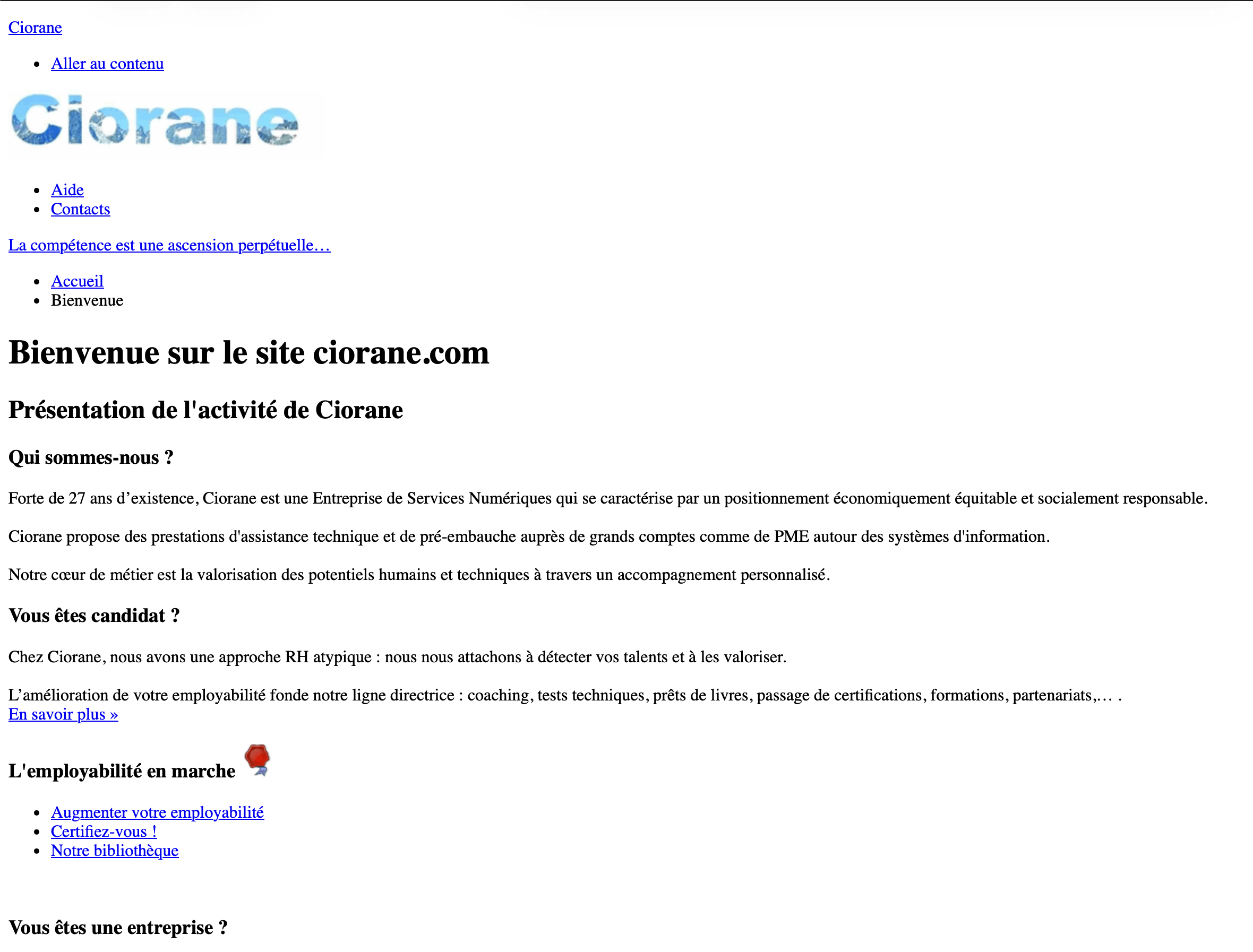 Aperçu du site Coriane